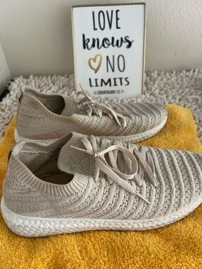 Danskin Knit Lace-Up Sneakers in Beige